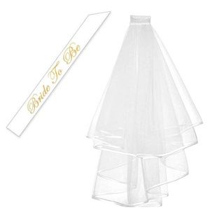 Bridal Wedding Veil & Bride to Be Sash-White